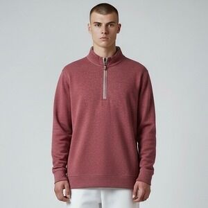 johnnie-O‎ Mens Sully Quarter Zip Pullover Sweatshirt Currant XL Cotton Lyocell